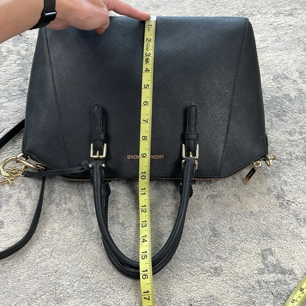 MICHAEL Michael Kors Ciara Saffiano Leather 2 Way Shoulder Bag Purse Black
